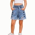 thumbnail image 4 of FAIWAD Girls Ripped Jean Shorts Summer Elastic Waist Straight Leg Cut Embroidery Denim Shorts, 4 of 8