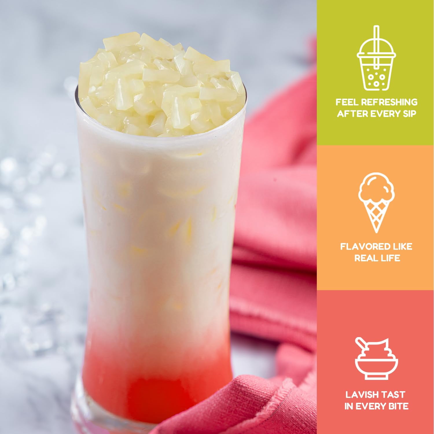 Fanale Coconut Jelly Topping nata de Coco for Boba Tea Desserts Coconut, | 8.3 pound | (Pack of 4)