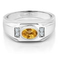 thumbnail image 2 of Gem Stone King 1.41 Cttw Yellow Citrine White Created Sapphire Ring for Men | 925 Sterling Silver | Gemstone November Birthstone | Oval Checkerboard 8X6MM | Size 13, 2 of 3