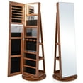 thumbnail image 1 of Gymax 360°Rotating Mirrored Jewelry Cabinet w/ High Mirror & Storage Shelves Brown, 1 of 9