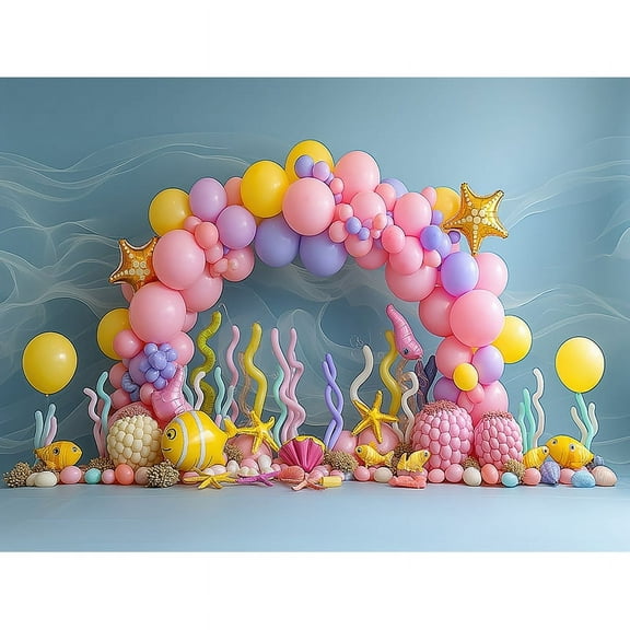 Mermaid Beach Scene Star Photography Backdrops Happy Birthday r Balloons Crown Party Photo Studio Background DF-03