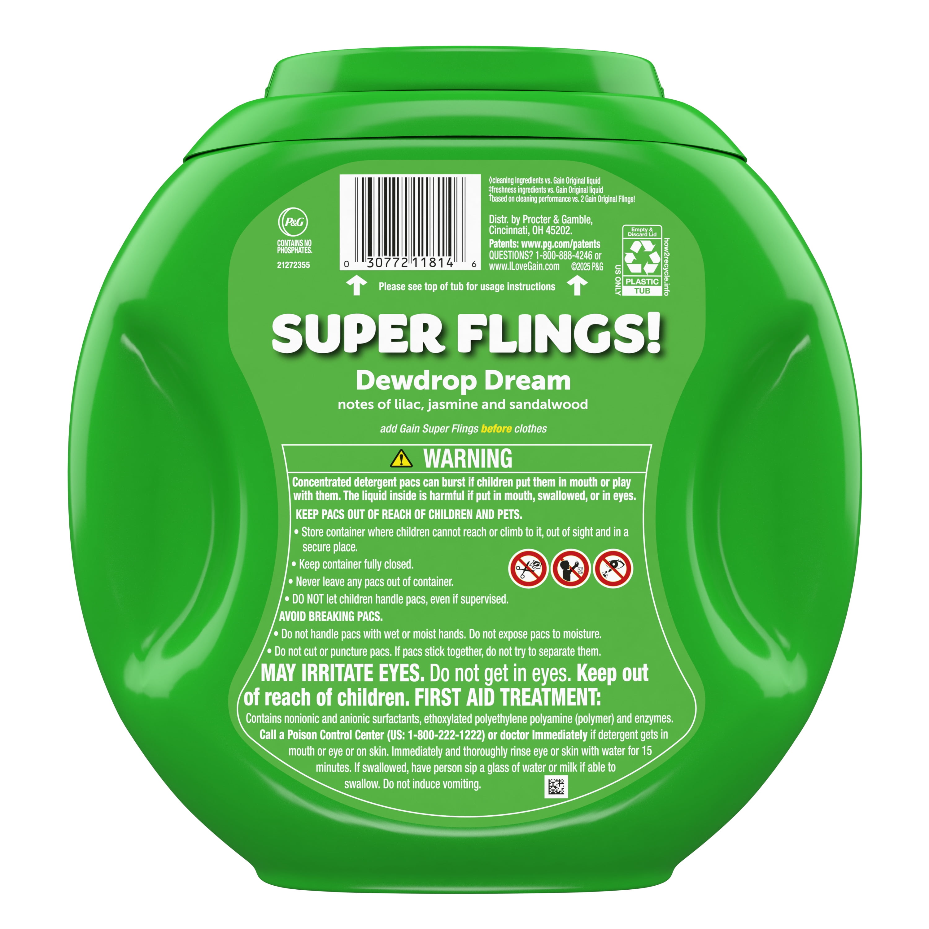 Gain Relax Super-Sized Flings Laundry Detergent Packs, Dewdrop Dream Scent, 32 Count