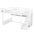 thumbnail image 6 of Harper & Bright Designs Queen Size Wooden Loft Bed with Staircase and Wardrobe, High Bunk Bed with Under-Bed Space and Convenient Storage Open Shelves for Boys Girls Bedroom, White, 6 of 13
