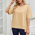 thumbnail image 6 of Vynhevius Womens Sweatshirts Crew Neck Raglan Short Sleeve Ribbed Hem Solid Loose Casual Pullover Tops, 6 of 9