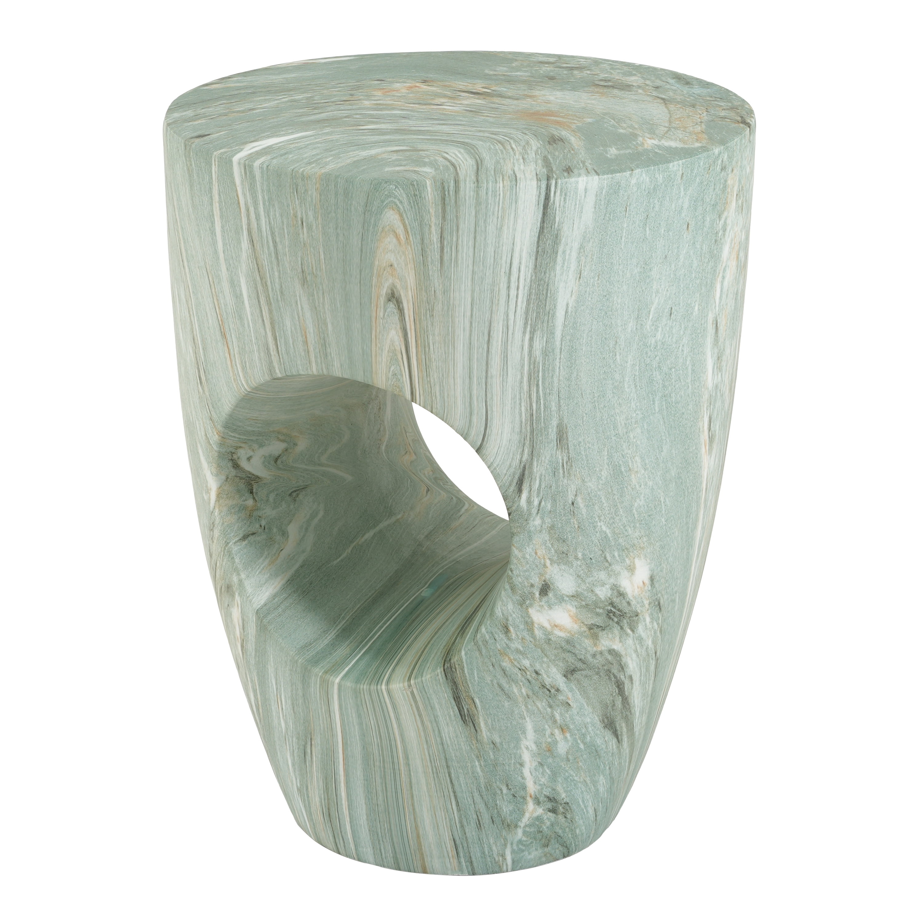 Round MGO Side Table 14.96 Inch, Faux Marble Outdoor Garden Stool and Indoor End Table, No Assembly Required, Green Marble