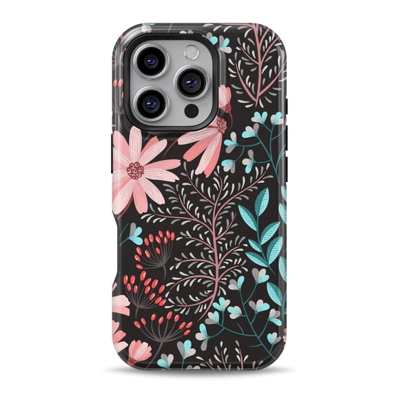 DesignSkinz Scratch-Resistant Hard Slim Case Compatible with iPhone 16 (Compatible with MagSafe) - Night Floral Pink and Green