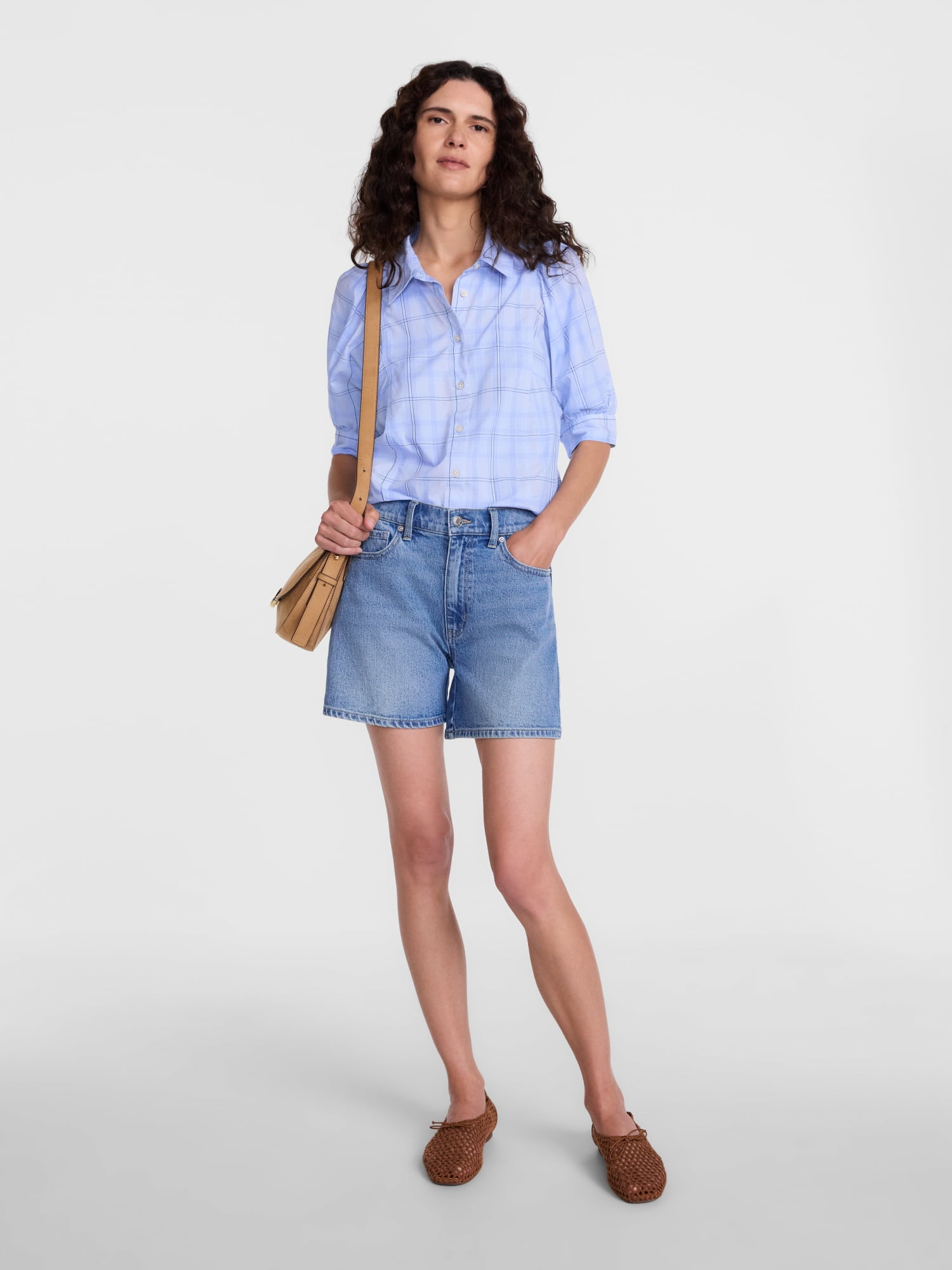 Scenario Women's Button Front Shirt with Puff Sleeves, Sizes XS-XXXL