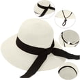 thumbnail image 4 of QHFBli Sun Straw Hat for Women with Wind Lanyard Wide Brim Foldable Beach Summer Hats Womens UV 50+ Protection Bowknot Cap, 4 of 7