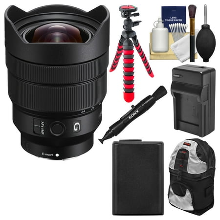 Sony Alpha E-Mount FE 12-24mm f/4.0 G Ultra Wide-Angle Zoom Lens with Backpack + Battery + Charger + Flex Tripod +