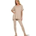 thumbnail image 3 of Zenana Women's Brushed DTY Microfier Round Neck Short Sleeve Hi-Low Hem & Full Length Leggings Loungewear Set, 3 of 5