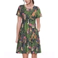 thumbnail image 1 of Fotbe Robe Motif Animaux et Plantes de la Forêt Robe Décontractée Mode Femme Manches Courtes Robe Maxi Robe T-Shirt Robe Longue Rayée Robe Maxi à Blocs de Couleur, 1 of 6