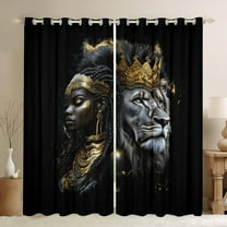 Feelyou Tribal Black Princess Black Out Curtains, Wildlife Lion King Curtains Pack of 2 (42x63 Each), Southwestern Bohemian Style Bedroom Curtains, Blackout Curtains Bedroom Decor