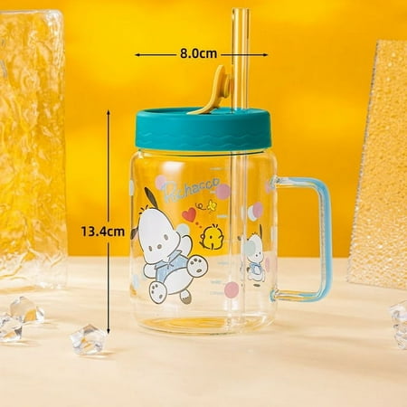 

800ML Hello Kitty Glass Water Cup With A Straw Cartoon Cute Portable Water Cup Kuromi Pochacco High Capacity Water Cup Gift