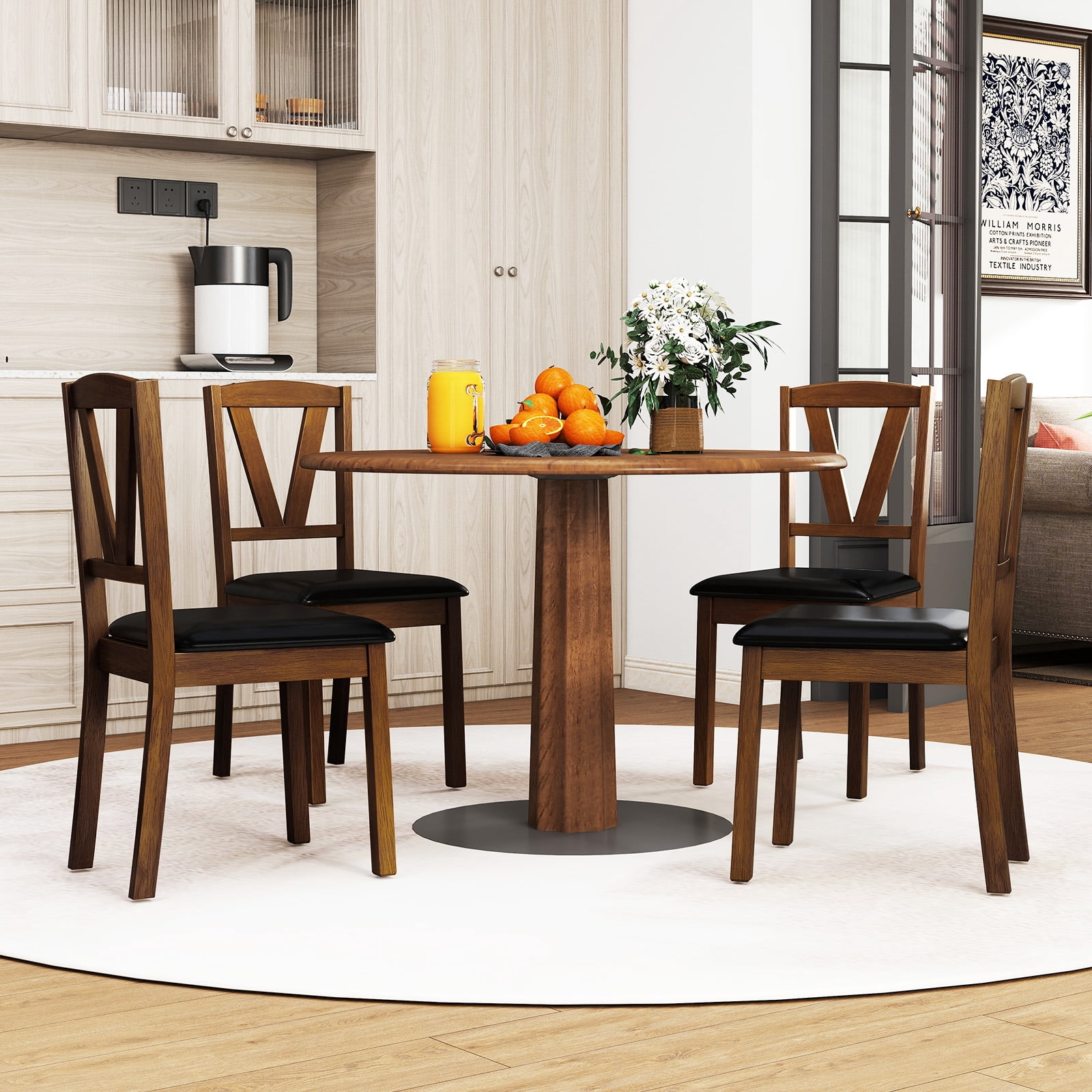 Costway Dining Chairs Set of 4 PU Leather Dining Room Chairs with Hollowed Backrests