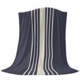 thumbnail image 6 of Beige Striped Blanket Soft Cozy Warm Throw Blanket for Couch, Plush Fuzzy Flannel Fleece Blankets for Sofa, Midnight Blue Geometric Simple Retro Bed Blankets Lightweight Gifts for Women, 32"x48", 6 of 9