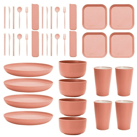 

SSBSM 1 Set Disc Set Anti-drop Nordic Heat Resistant Dining Straw Cup Bowl Fork Spoon Chopsticks Dinnerware Set for Gift
