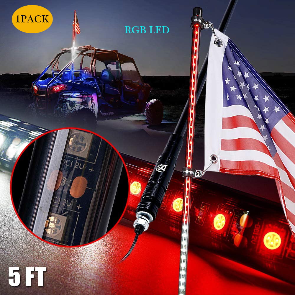 1.5M BLUE LED Flag Pole Safety Antenna Waterproof Whip Lights with Flag for Offroad Sand Dune Buggy UTV ATV RZR 4X4 Truck Jeep Xprite 5ft 