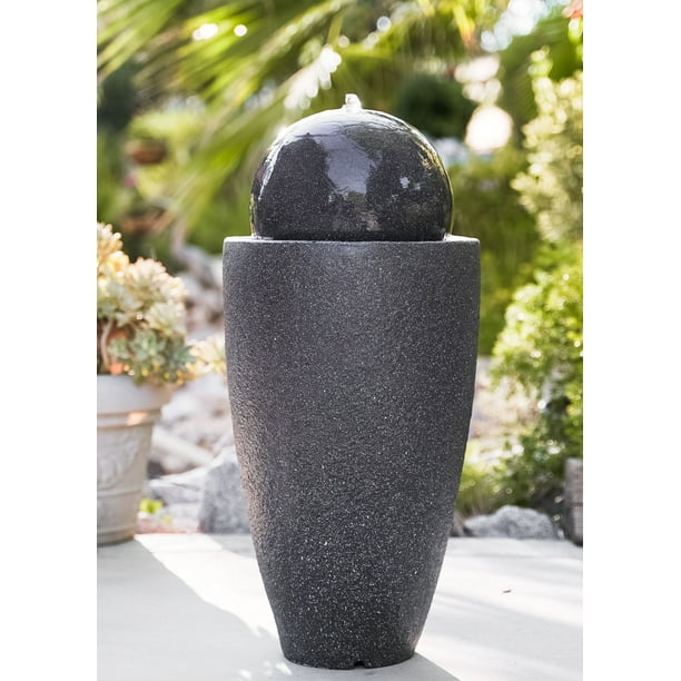 XBrand Modern Stone Textured Round Sphere Water Fountain w/LED Lights