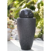 XBrand Modern Stone Textured Round Sphere Water Fountain w/LED Lights, Indoor Outdoor Dcor, 25.6 Inch Tall, Black