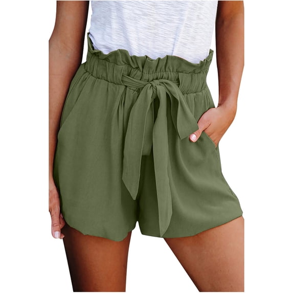 Frostluinai Comfy Paperbag Shorts For Women Summer Beach Shorts Tie Elastic Shorts Loose Shorts Hot Pants With Pocket For Vacation