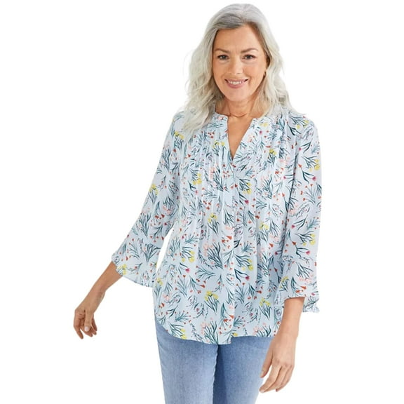Style & Co Plus Size Petite Floral Printed Pintuck Pleated Top – Shannon Dusk, Petite Large