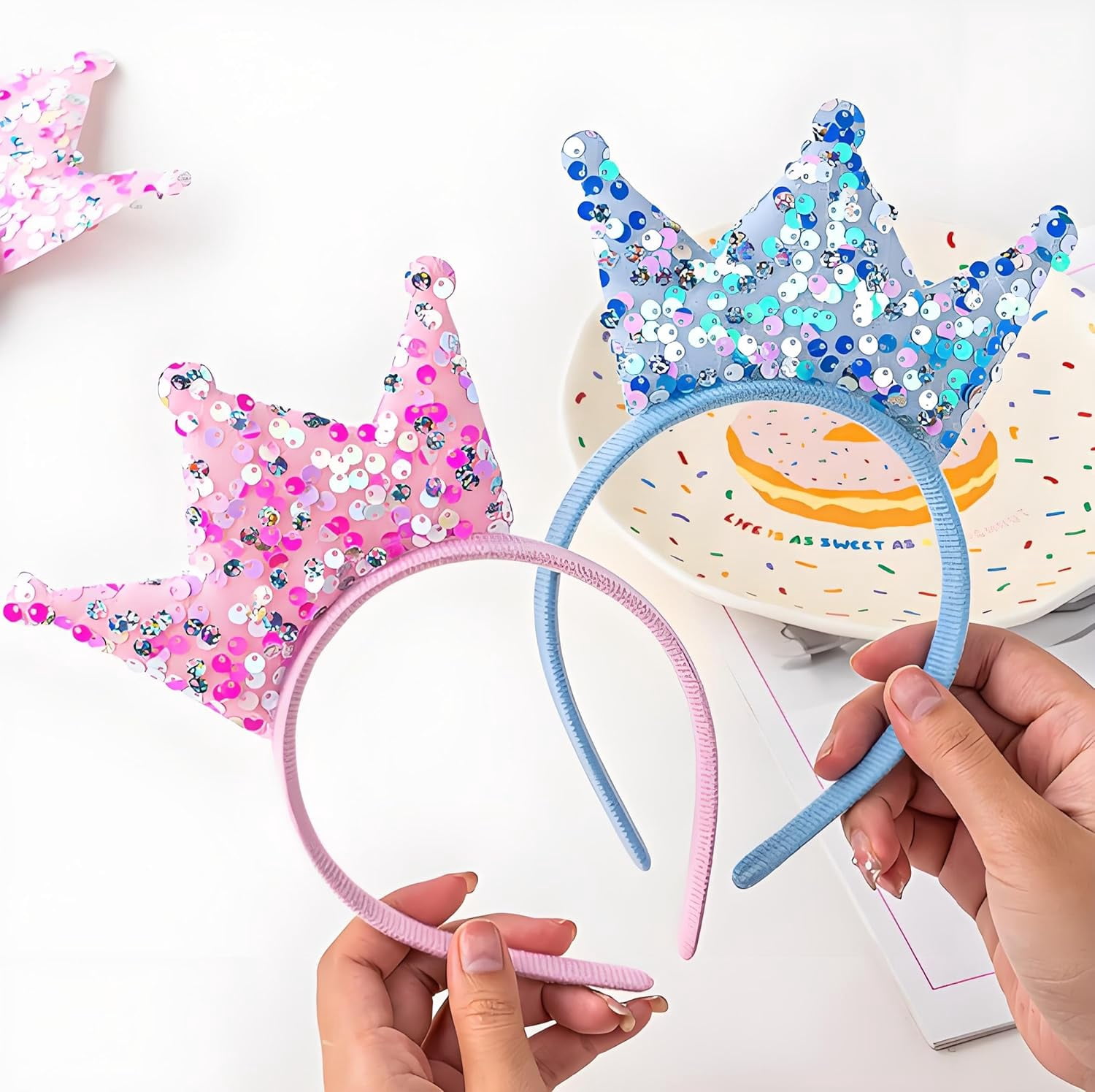12 Pack Princess Crown Headband, Glitter Sequin Crown Headband, Shiny Tiaras and Crowns Hair Accessories for Birthday Party, Gifts