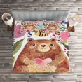 thumbnail image 2 of Ambesonne Colorful Quilted Coverlet 3 Pcs, Bear with Flowers, King Size, Multicolor, 2 of 2