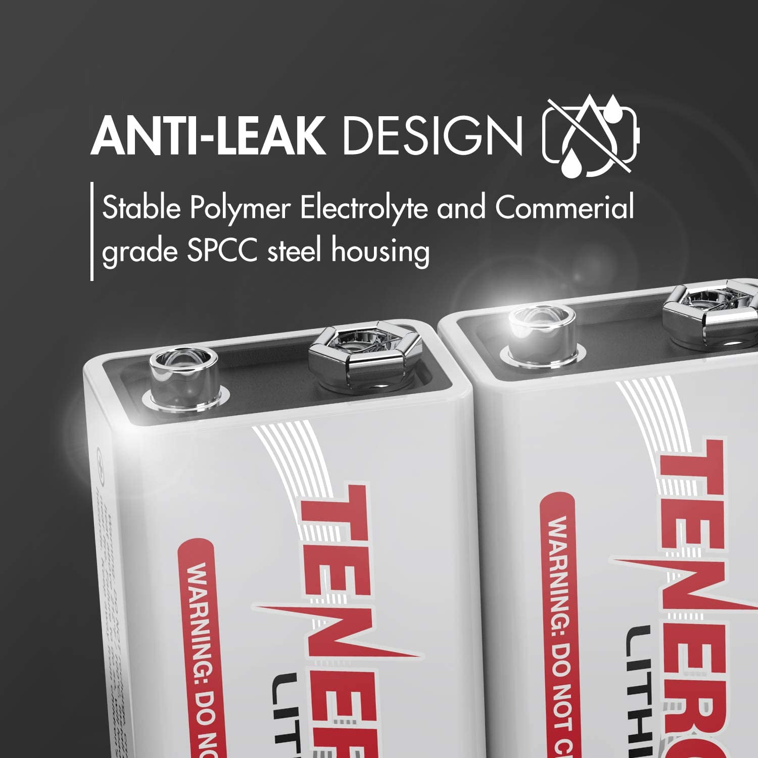 9V Lithium Batteries, 1200mah Non-Rechargeable 10 Years Shelf Life 9 Volt 2 Pack