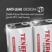 Tenergy 9V Lithium Battery, 1200mah 10 Years Shelf Life, 2 Pack - [Non-Rechargeable]