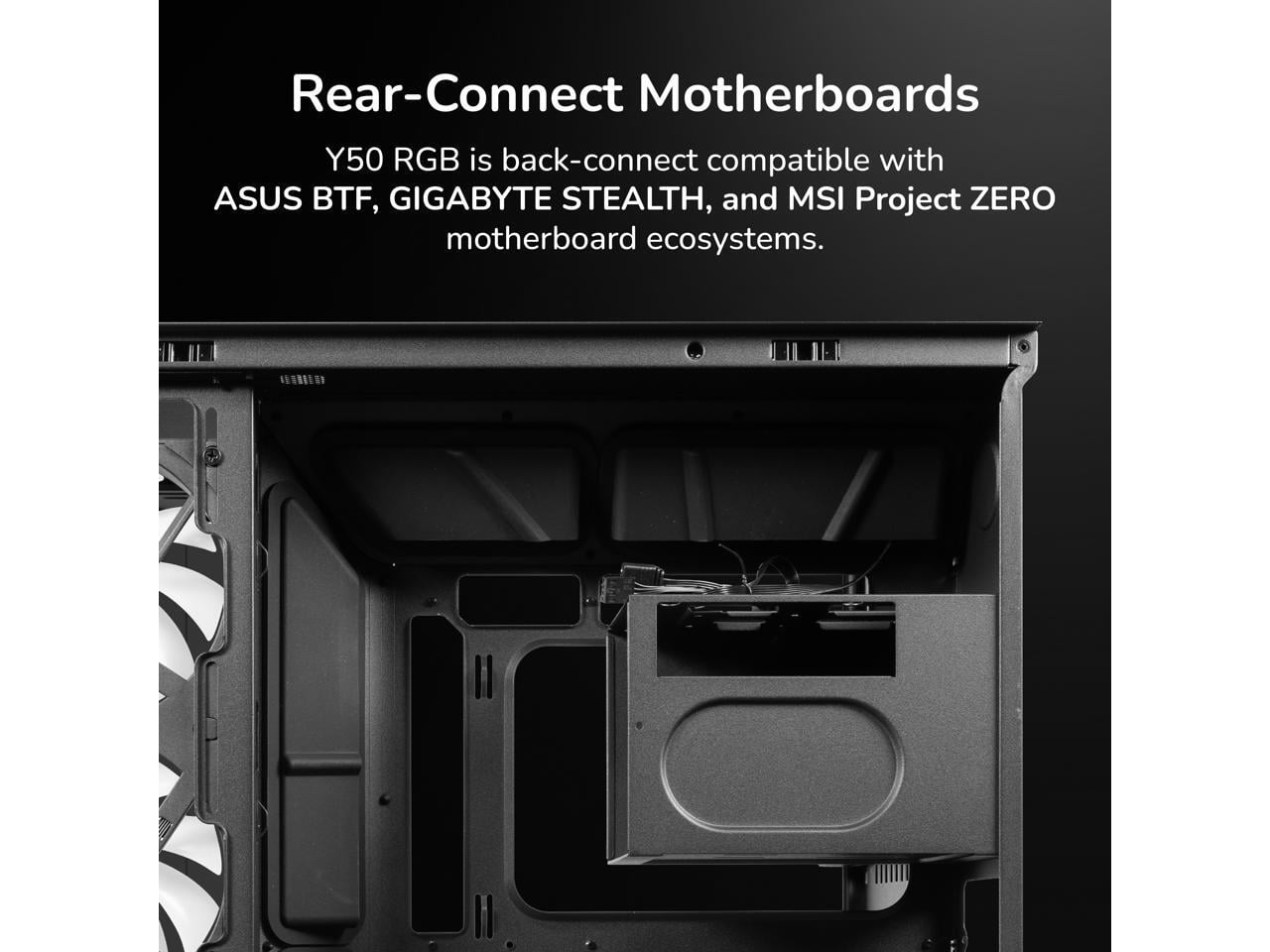 HYTE Y50 RGB Essential Aesthetic Gaming PC Case - 4 Included aRGB Fans (1x 120mm + 1x 360mm Reverse) - Dual Chamber ATX Desktop Chassis - Rear Connect Motherboard Compatible - Pitch Black