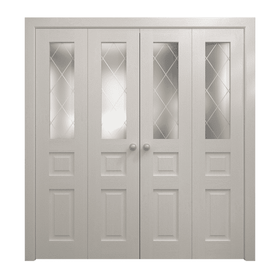 Sliding Closet Double Bi-fold Doors 96 x 80 inches | Ego 5011 Painted White Oak | Sturdy Tracks Moldings Trims Hardware Set | Wood Solid Bedroom Wardrobe Doors