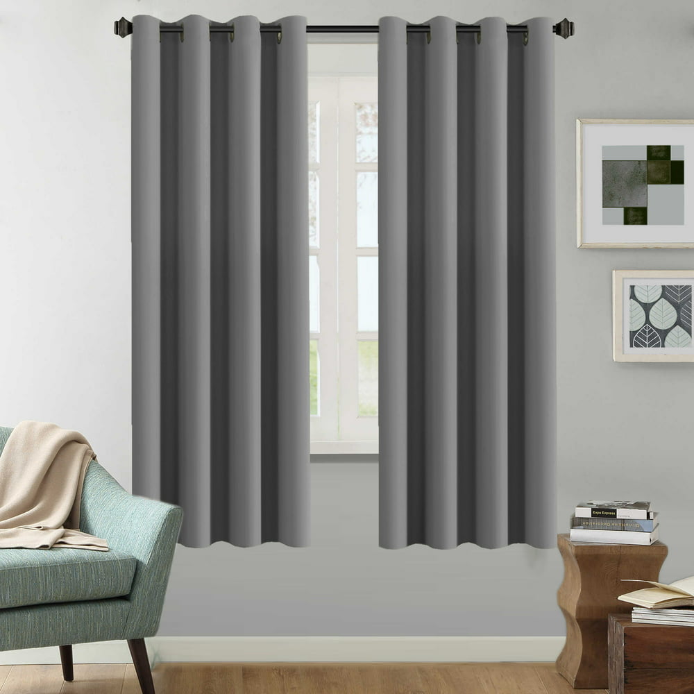 H.Versailtex Solid Grey Color Thermal Insulated Blackout Curtains Metal