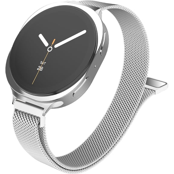 HCTian Slim Metal Band Compatible with Samsung Galaxy Watch 8 40mm 44mm/Galaxy Watch 8 Classic 46mm,Mesh Magnetic Stainless Steel Strap Milanese Loop Wristband Women Men