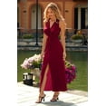 thumbnail image 5 of Women's Satin V Neck High Low Sleeveless Ruched Bodycon Midi Dress Summer 2023 Twist Front V Neck Sleeveless Split Maxi Dresses, 5 of 17
