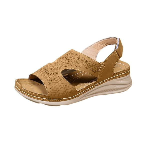 LOVZFMLL Women's Sandals 2025 Print Comfort Walking Hiking Wedges Sandals with Arch Support Open Toe Ankle Strap Casual Summer Sandals Brown 9.5