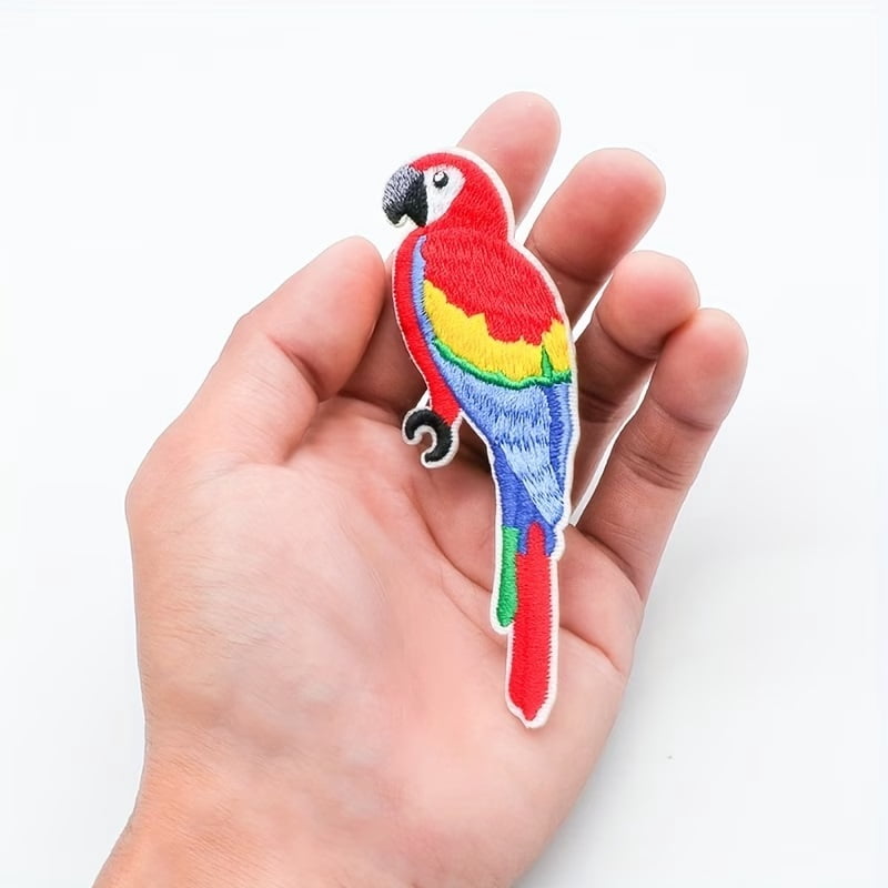 1 Pack Embroidered Parrot Patches - Colorful Iron-On Appliques for Clothing, Bags, and Crafts