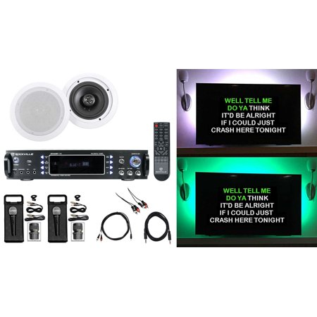 Rockville 1000w Karaoke Bluetooth Amp/Mixer+(2) Ceiling Speakers+(2) Microphones