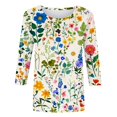 thumbnail image 3 of HLKJKLS Long Sleeve Shirts For Women Spring Print 3/4 Sleeve Round Neck Loose T Shirt Polyester Spandex Casual Fashion Green S-3Xl, 3 of 7