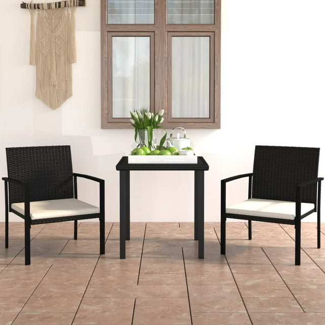 vidaXL Ensemble de Salle à Manger de Jardin 3 Pcs en Rotin Poly Noir