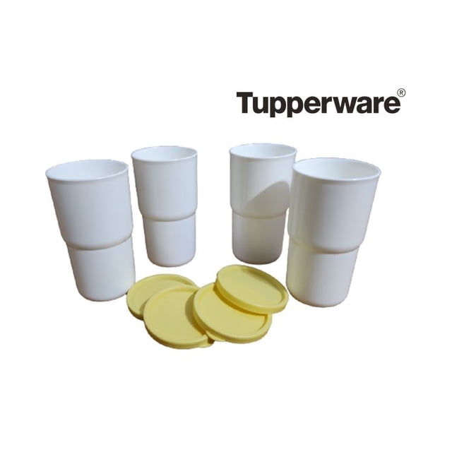 Set 4 pz Vasos Tupperware Caribe Mediano con Tapa Amarillo