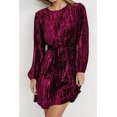 thumbnail image 3 of Women's Velvet Round Neck Tie Waist Long Sleeve Mini Dress 95% polyester 5% elastane Everyday chic and evenings, 3 of 13