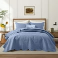 thumbnail image 5 of Ameha 3-Piece Quilt Bedspread Set Lightweight Embossed Floral Microfiber Coverlet Adult Queen Size Washed Blue, 5 of 11
