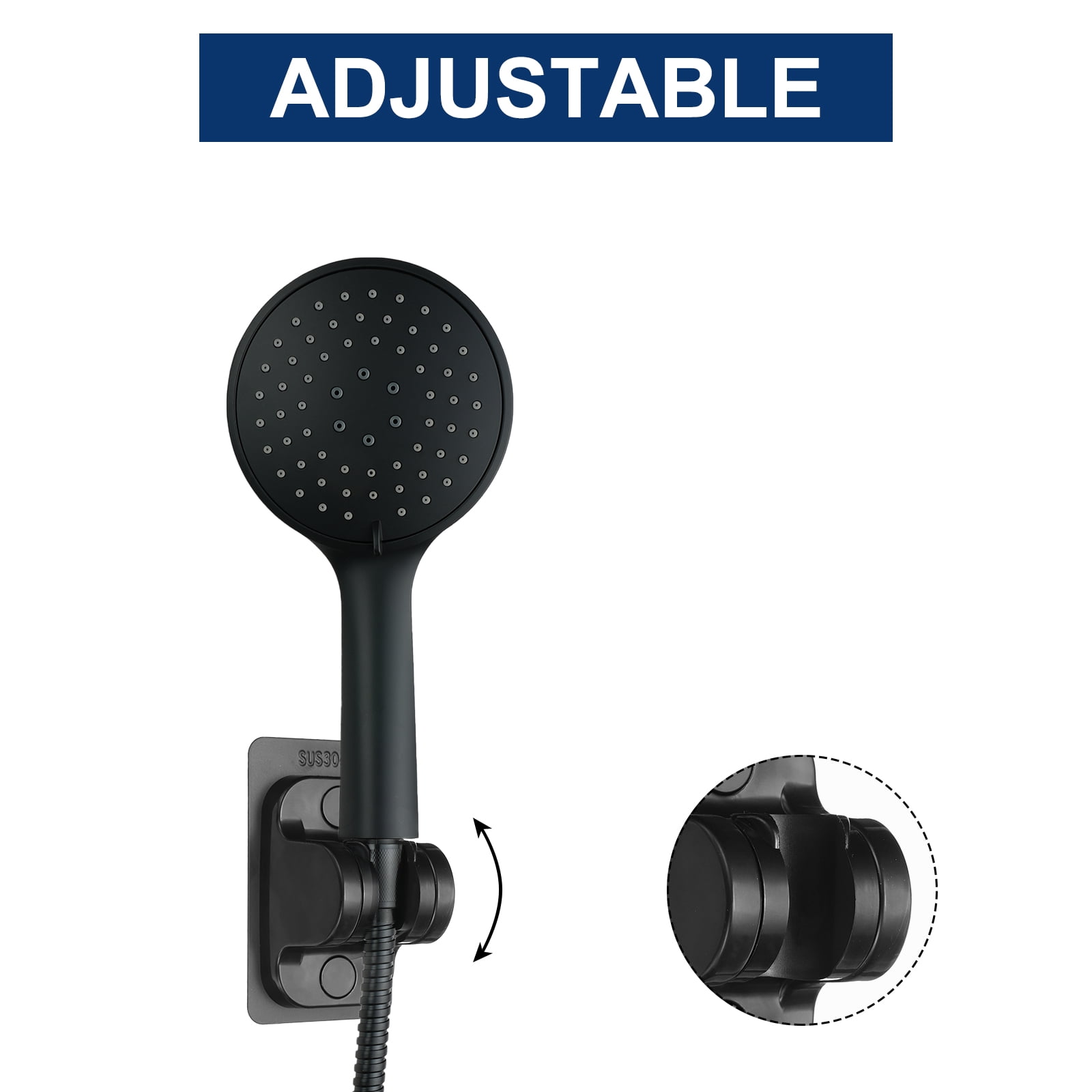 Unique Bargains Handheld Shower Head Strong Adhesive Adjustable Wall Mount Black 2Pcs