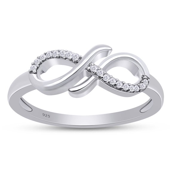 Round Cut Natural White Diamond Sideways Bypass Infinity Promise Ring In 14K White Gold Plated 925 Sterling Silver (Color: I-J, Clarity: I2-I3, 0.03 Cttw) -4