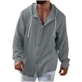 thumbnail image 6 of Wovilon Summer Casual Relaxed Fit Hooded Button Down Shirt for Men, Lightweight Textured Long Sleeve Top with Drawstring Hood, Versatile Vacation Outdoor Outfit, 6 of 6