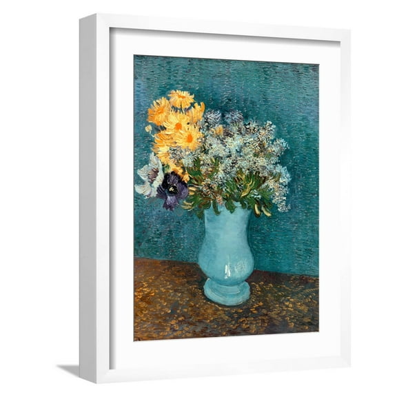 Art.com Vase of Lilacs, Daisies and Anemones, c.1887 Giclee Print by Vincent van Gogh, White Frame Wall Art, 17" x 21"