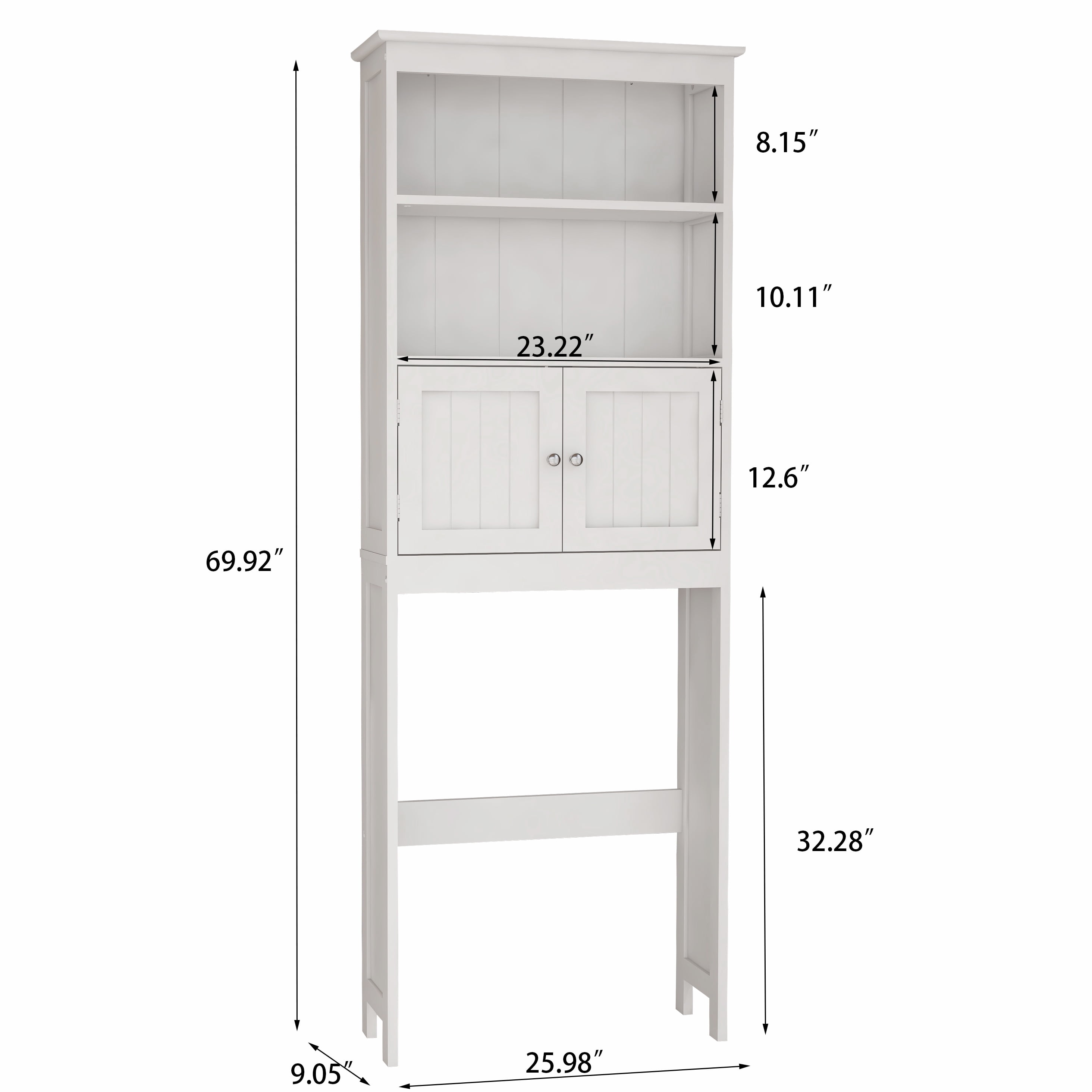 2 -Tier Toilet Bathroom Spacesaver Storage Shelf with 2 Doors, Over The Toilet Rack Wood Storage Organizer Cabinet for Bathroom Freestanding Shelf, White