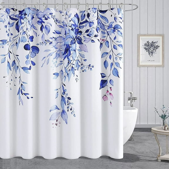 Blue Eucalyptus Shower Curtain for Bathroom Floral Watercolor Leaves on The Top Shower Curtain Vines Botanical Shower Curtain Natural Shower Curtain Nature Country Style Vine Bathroom Decor 72x72