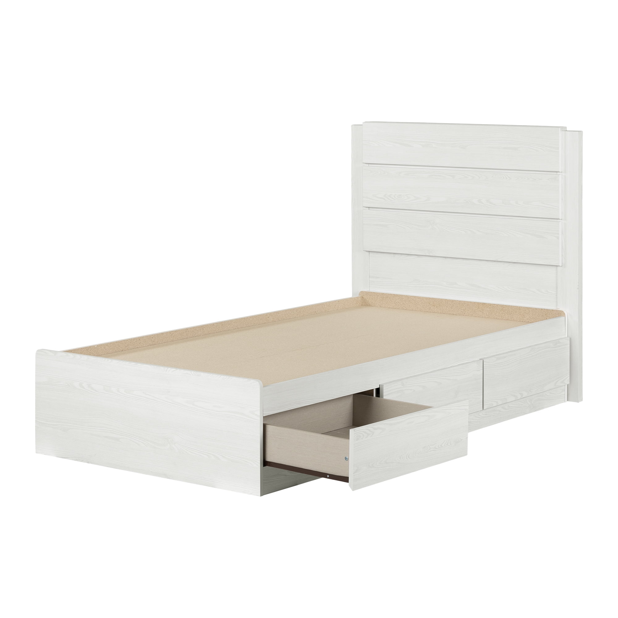 South Shore Arlen Twin Mates Bed with 3 Drawers and Headboard Set, in White Pine