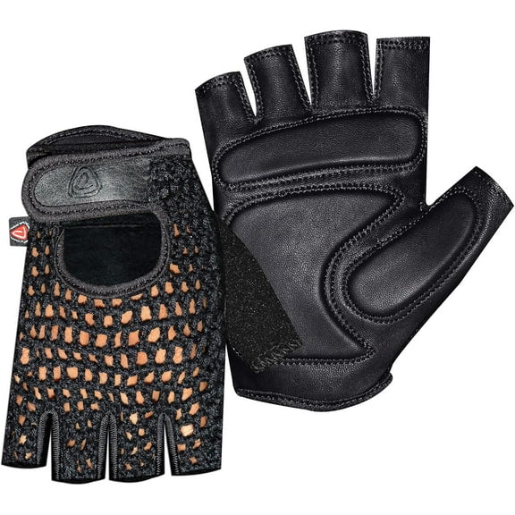 Jtbuh XLY Leather Crochet Fingerless Driving Weight Training Cycling Wheelchair Biker Gloves